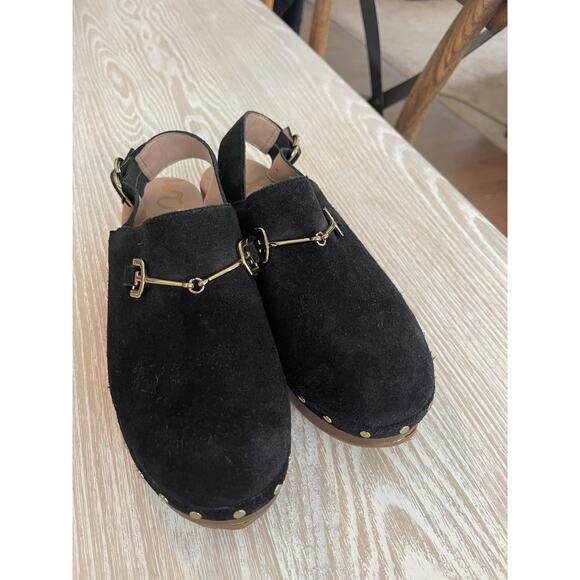 Sam Edelman Hilda, Black Suede Clogs Wedges Mules w/ Double E Bit Size 6 J.Crew - Picture 5 of 6